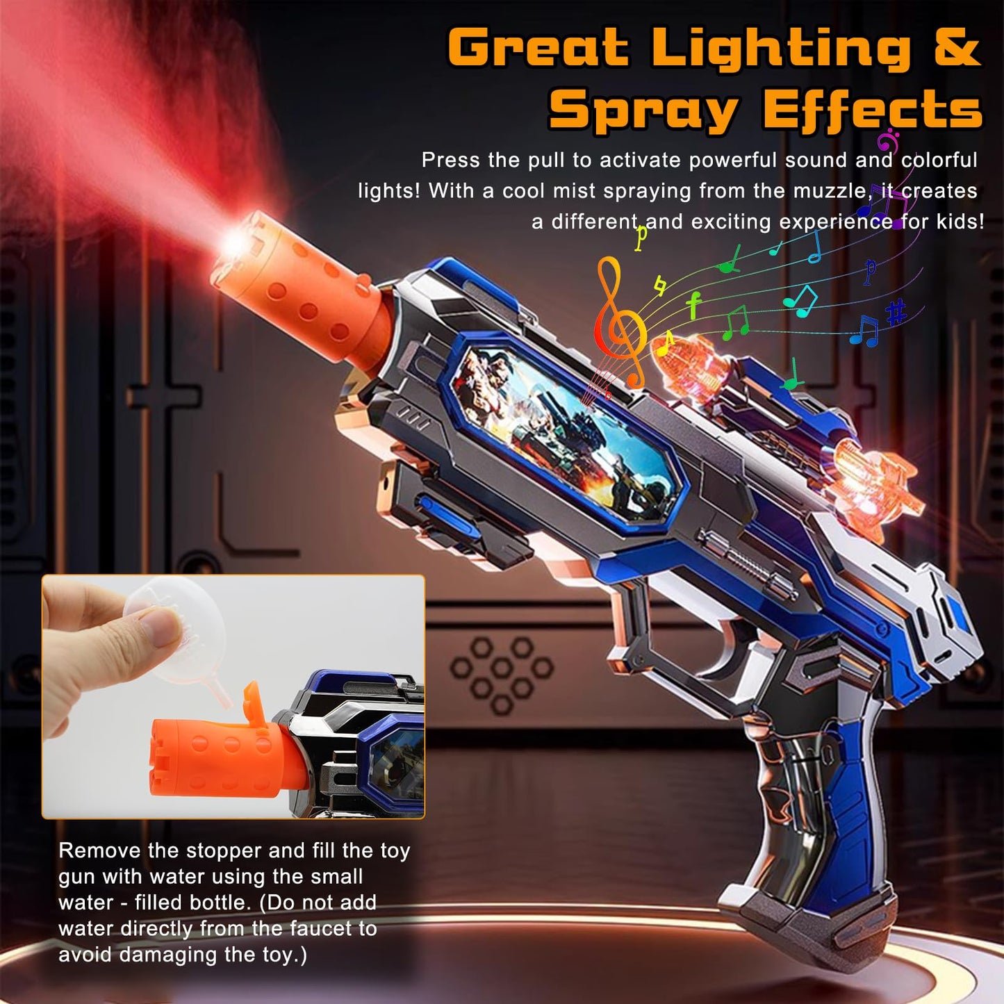 DaoDaoZhu Spray Light Up Toy Gun with Sound – Indoor Outdoor Play