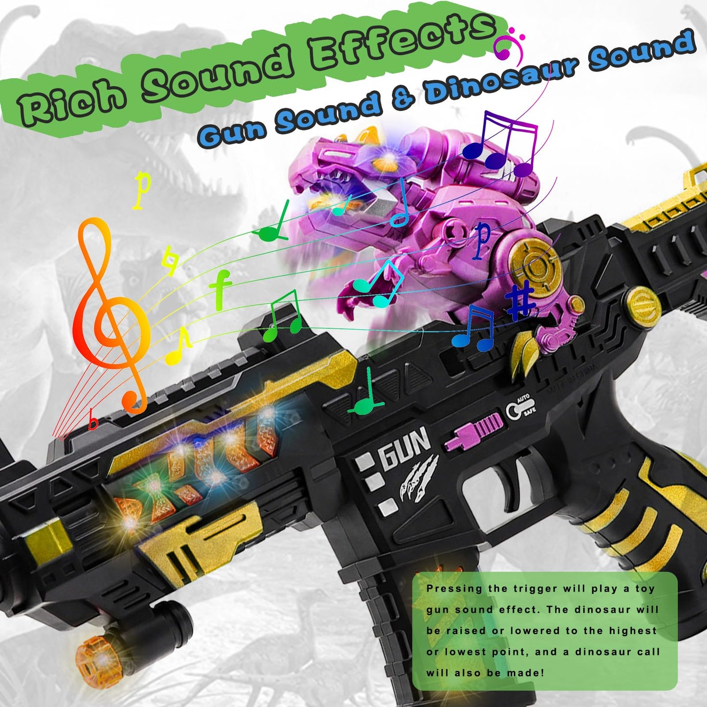 DaoDaoZhu Dinosaur Light Up Toy Gun with Sound Effects – Interactive Indoor/Outdoor Toy for 3–7 Year Olds