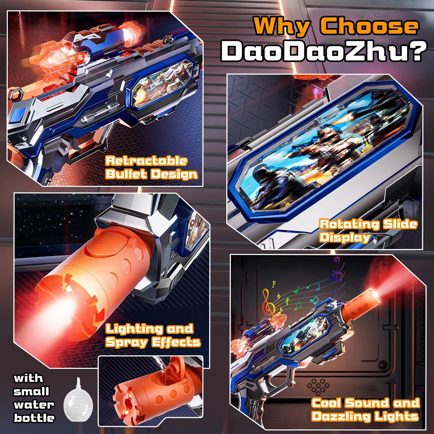 DaoDaoZhu Spray Light Up Toy Gun with Sound – Indoor Outdoor Play