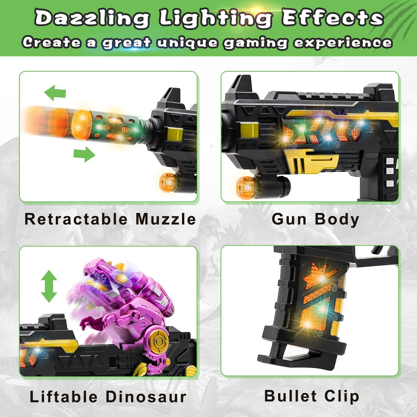 DaoDaoZhu Dinosaur Light Up Toy Gun with Sound Effects – Interactive Indoor/Outdoor Toy for 3–7 Year Olds