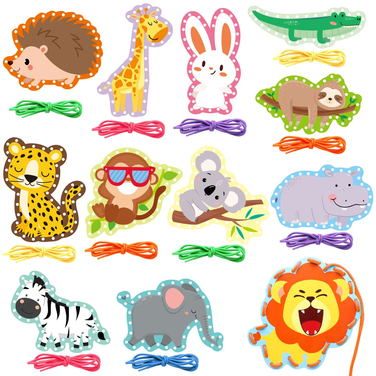 Dapaqami Jungle Animal Lacing Cards – 12-Pack for Preschool