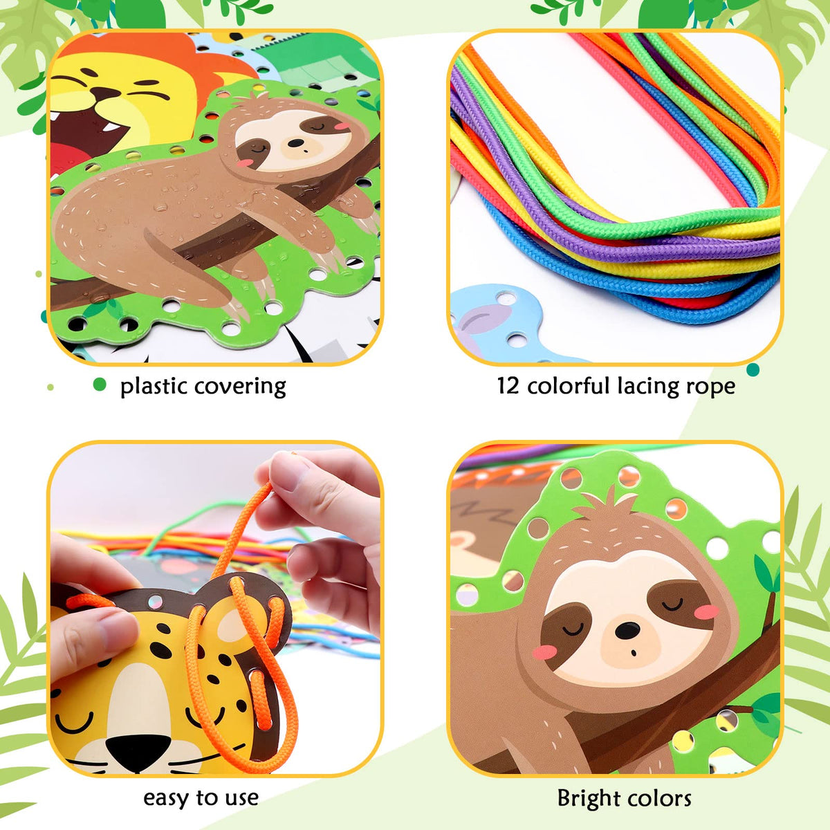 Dapaqami Jungle Animal Lacing Cards – 12-Pack for Preschool