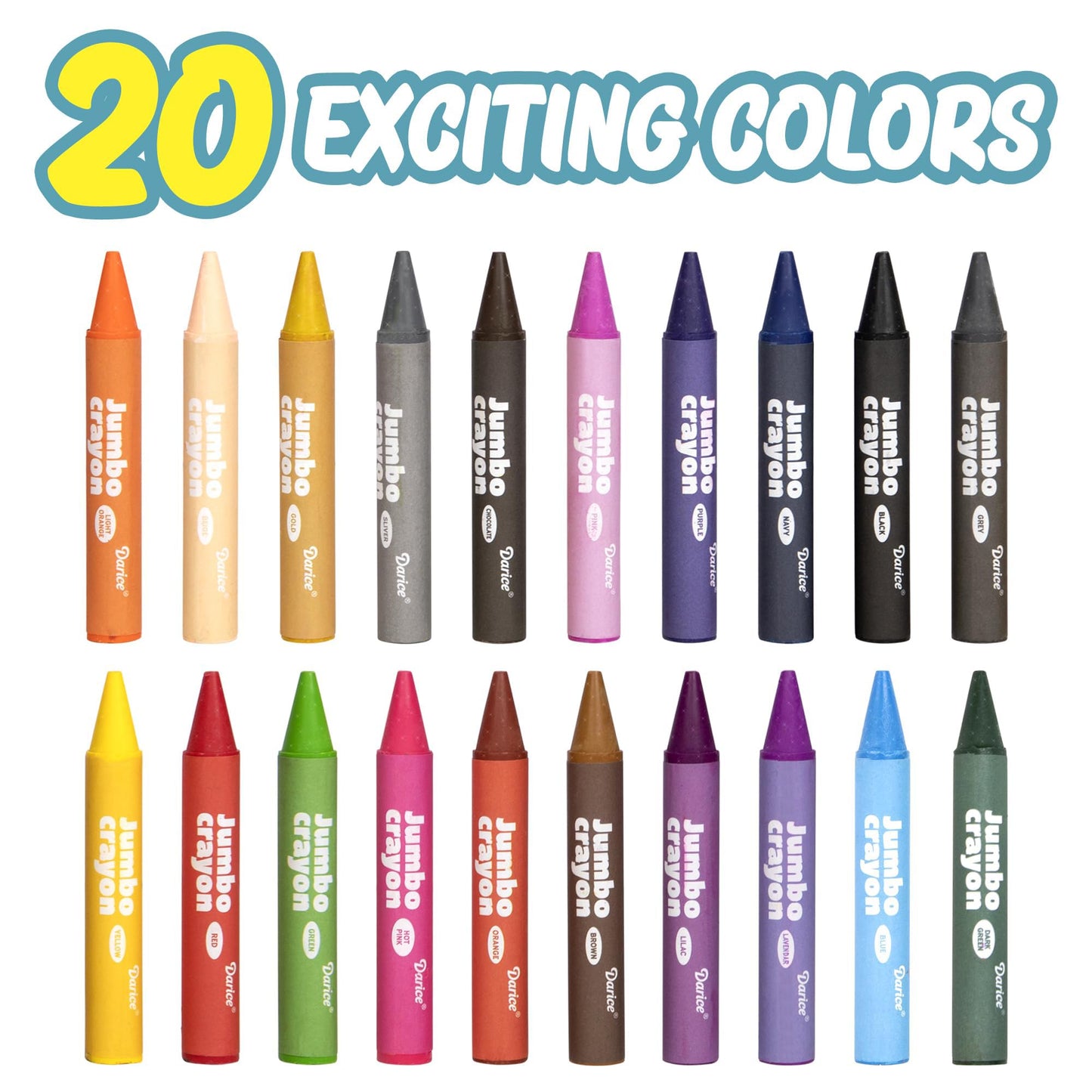 Darice Jumbo Glitter Crayons for Toddlers — 20 Colors, Washable & Non-Toxic Giant Crayons
