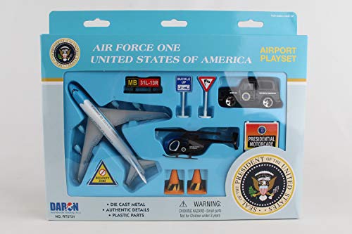 Daron Airforce One United States Airport Playset – Die-Cast Plane, Jeep, Helicopter & Signs