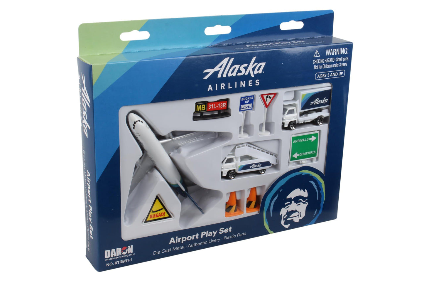 Daron Alaska Airlines Airport Playset — Die-Cast Plane & Vehicles for Kids 3+