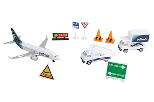 Daron Alaska Airlines Airport Playset — Die-Cast Plane & Vehicles for Kids 3+