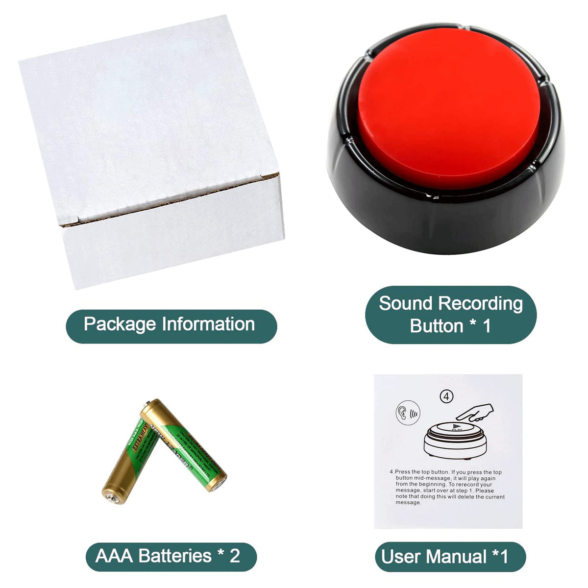 DAUH Recordable Talking Button - 30-Second Message for Games, Home & Office