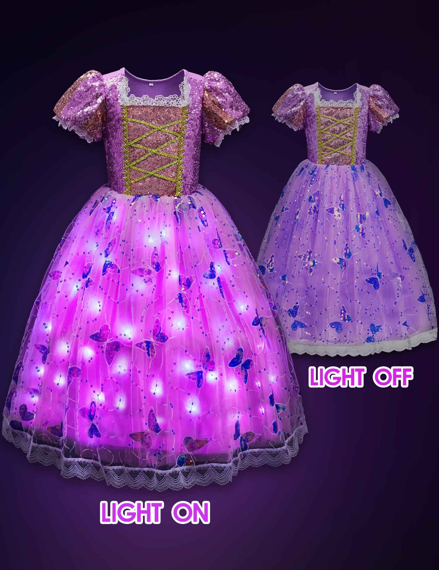 Davvew Light-Up Princess Dress for Girls – Sparkling Costume for Christmas, Halloween & Birthday Gifts (Ages 3-8)
