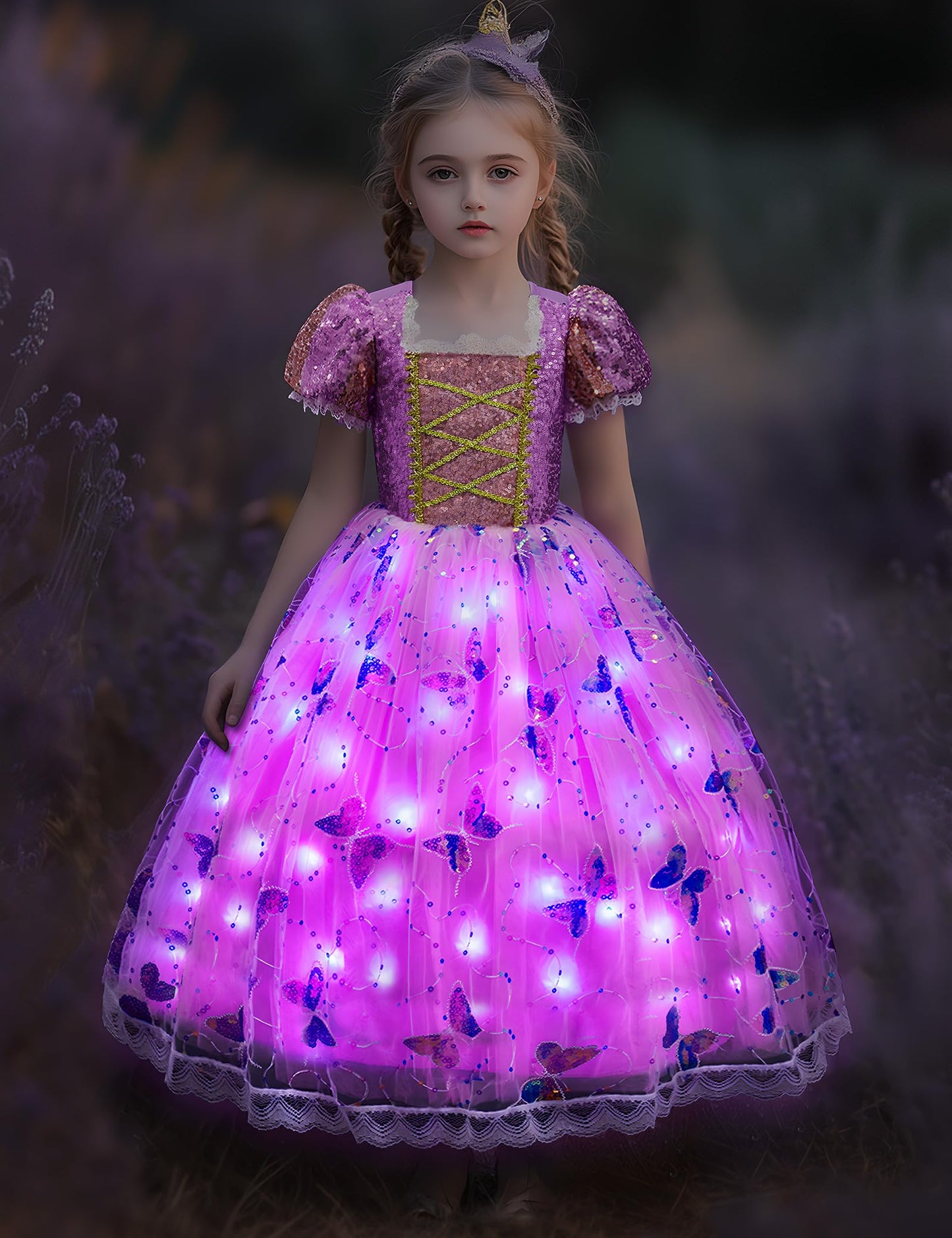 Davvew Light-Up Princess Dress for Girls – Sparkling Costume for Christmas, Halloween & Birthday Gifts (Ages 3-8)