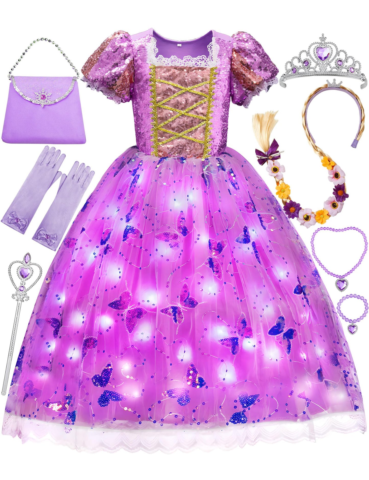 Davvew Light-Up Princess Dress for Girls – Sparkling Costume for Christmas, Halloween & Birthday Gifts (Ages 3-8)