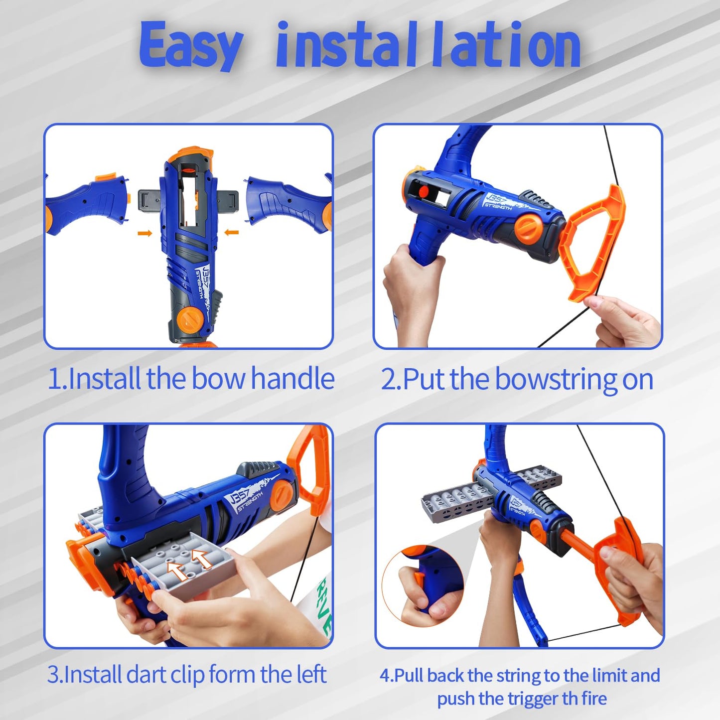Dawnuph Toy Bow and Arrow Nerf Dart Set – 12-Dart Clip, 36 Foam Darts (Blue)