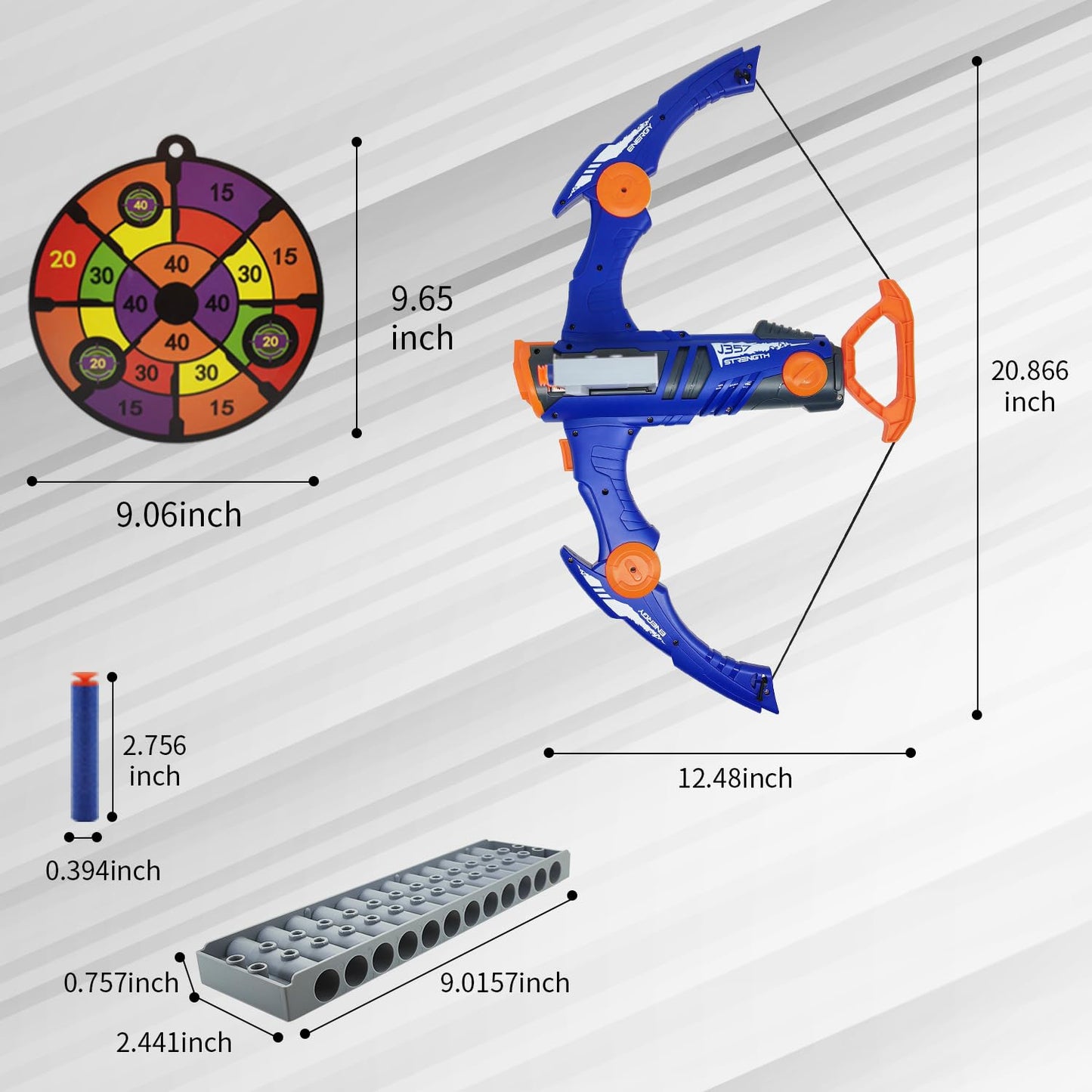 Dawnuph Toy Bow and Arrow Nerf Dart Set – 12-Dart Clip, 36 Foam Darts (Blue)