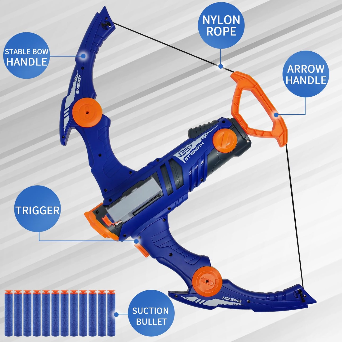 Dawnuph Toy Bow and Arrow Nerf Dart Set – 12-Dart Clip, 36 Foam Darts (Blue)