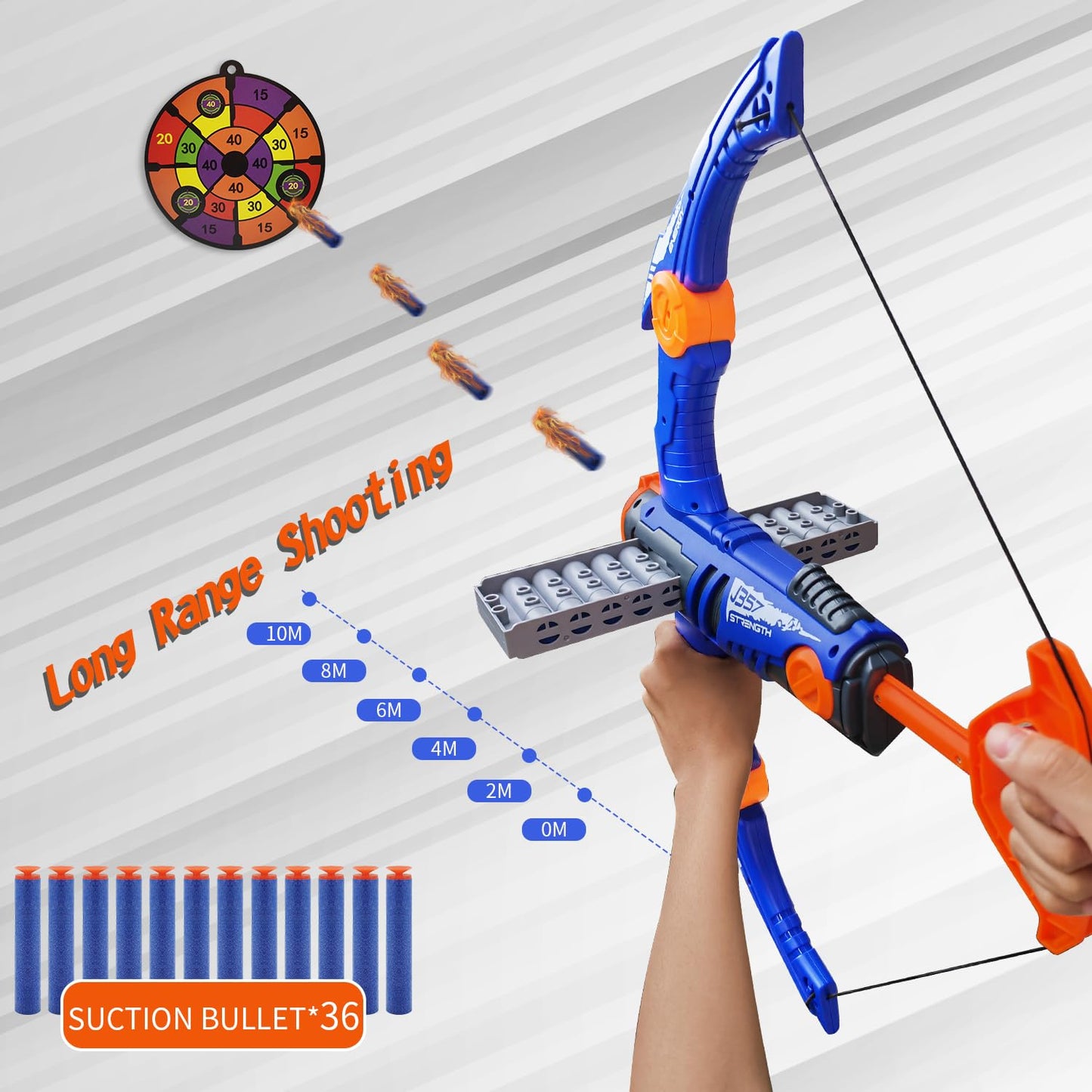 Dawnuph Toy Bow and Arrow Nerf Dart Set – 12-Dart Clip, 36 Foam Darts (Blue)