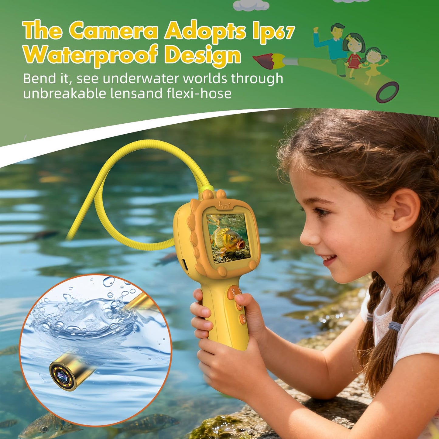 Daxiongmao Borescope Camera with Light for Kids – 1080P STEM Toy (Orange)