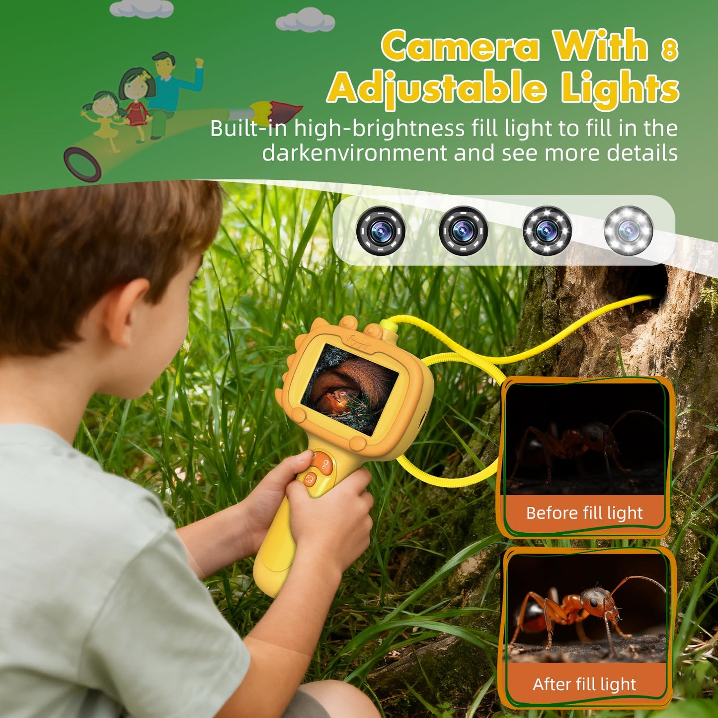 Daxiongmao Borescope Camera with Light for Kids – 1080P STEM Toy (Orange)