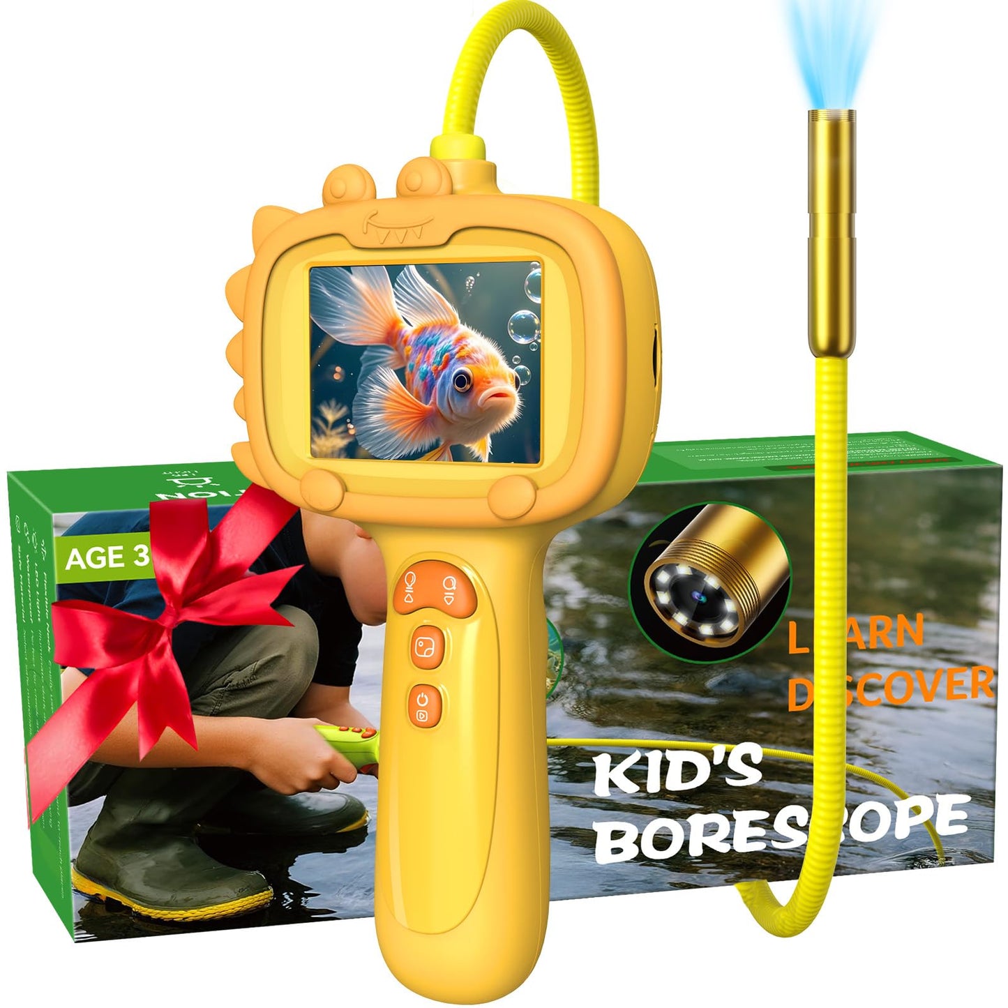 Daxiongmao Borescope Camera with Light for Kids – 1080P STEM Toy (Orange)