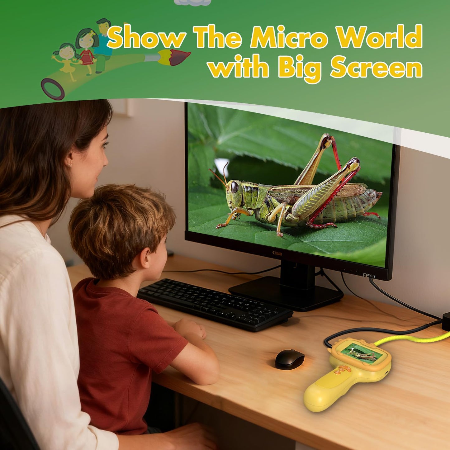 Daxiongmao Borescope Camera with Light for Kids – 1080P STEM Toy (Orange)