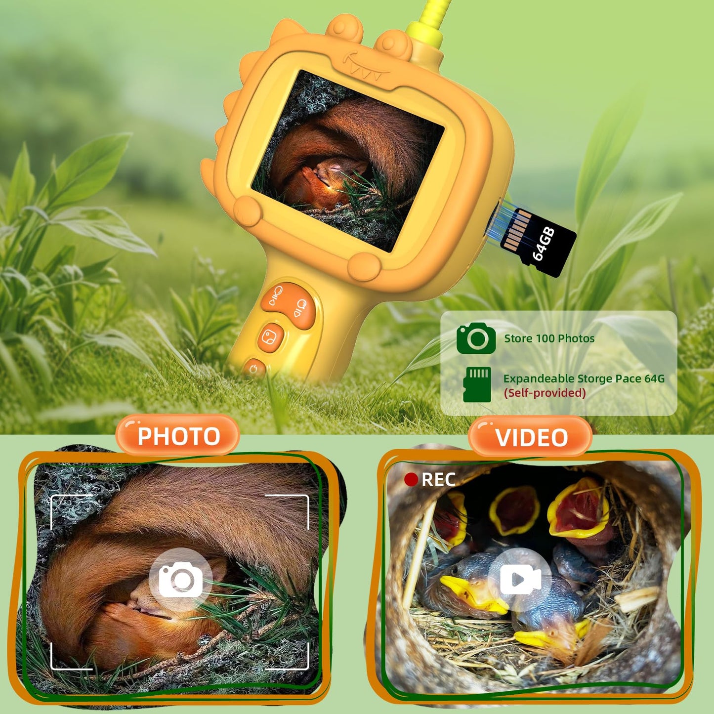 Daxiongmao Borescope Camera with Light for Kids – 1080P STEM Toy (Orange)