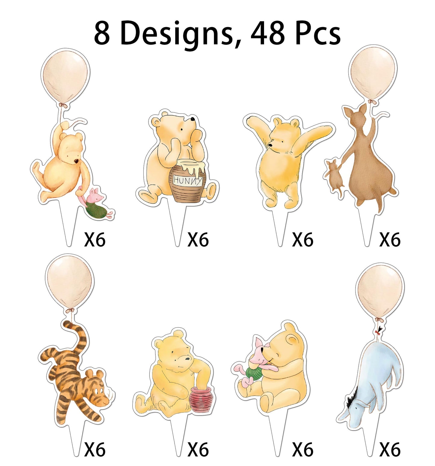 DAYIMG Winnie Cupcake Toppers – 48 Pcs for Classic Pooh Baby Shower & Birthday Party Decor