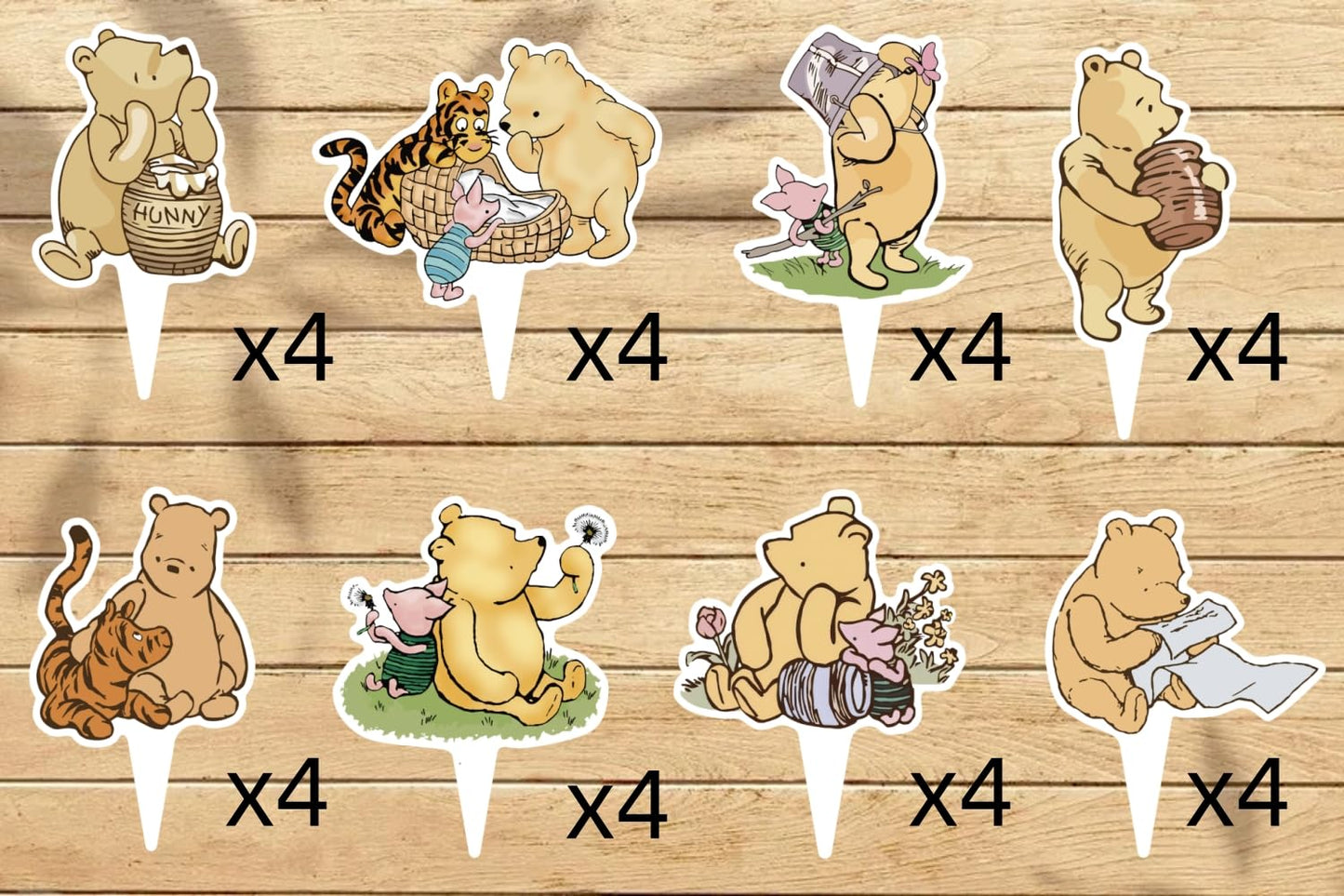 DAYIMG 48 Pcs Classic Winnie Cupcake Toppers – Pooh Baby Shower & First Birthday Party Decor