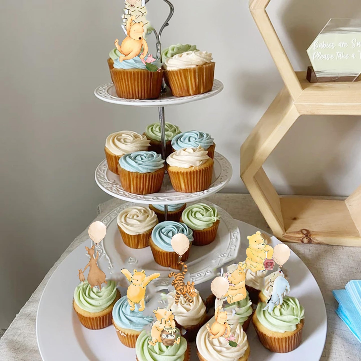 DAYIMG Winnie Cupcake Toppers – 48 Pcs for Classic Pooh Baby Shower & Birthday Party Decor