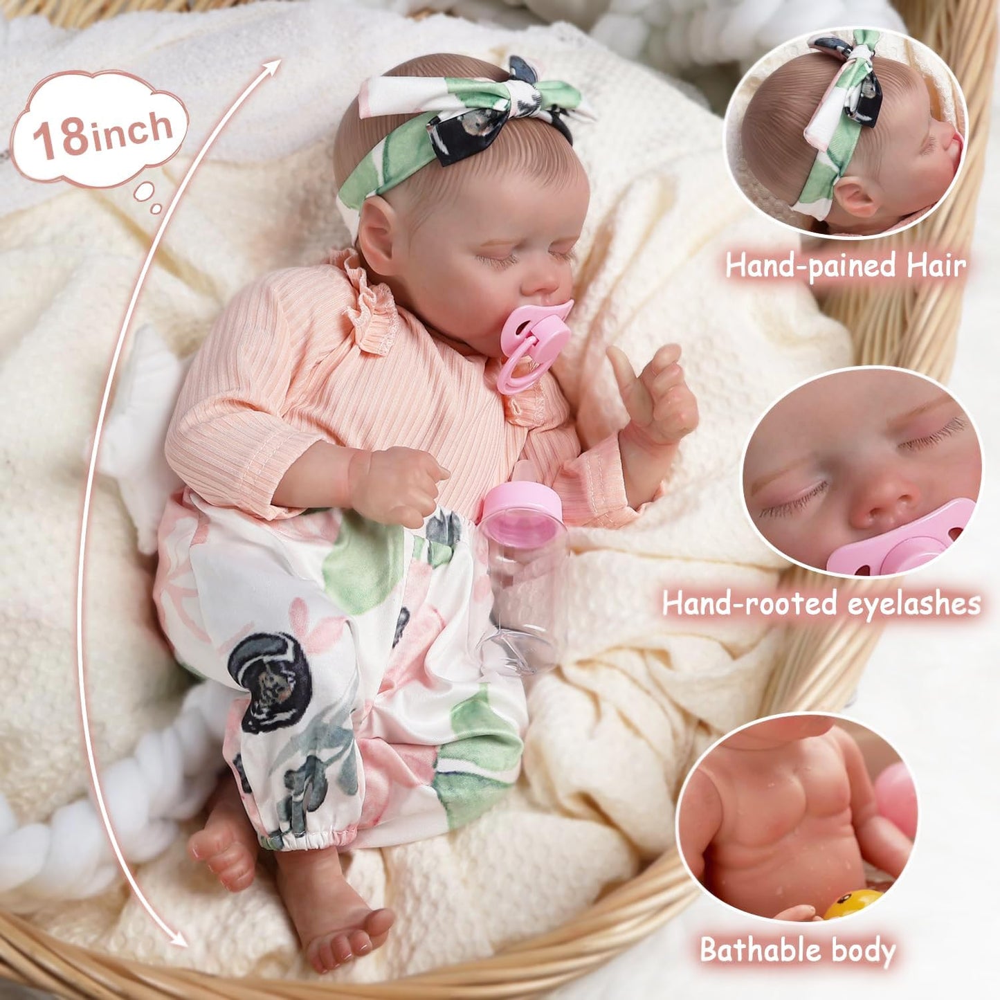 DAYOFF KIDS Lifelike Reborn Baby Dolls — 18-Inch Realistic Newborn with Weighted Vinyl Body
