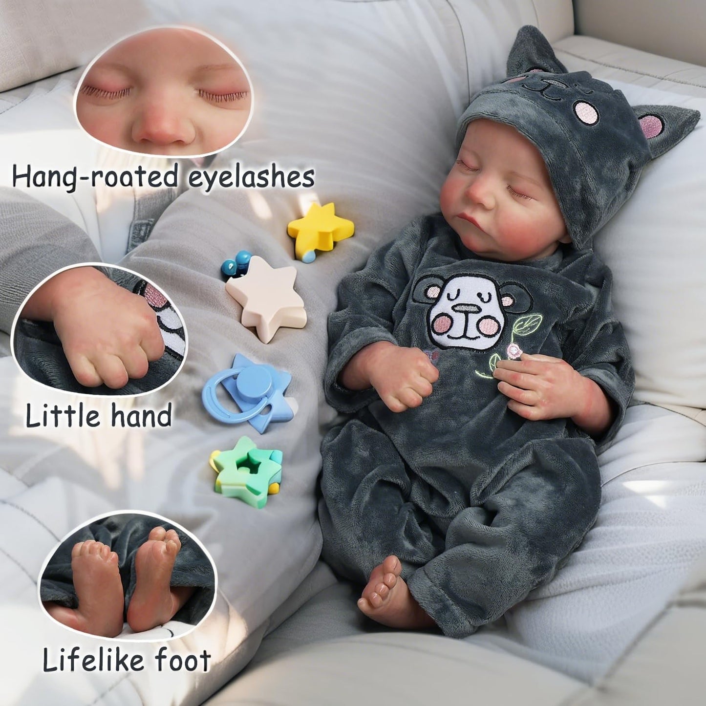 DAYOFF KIDS Reborn 18-Inch Realistic Vinyl Baby Doll – Sleeping Pose, Full Vinyl Body, For Kids 3+