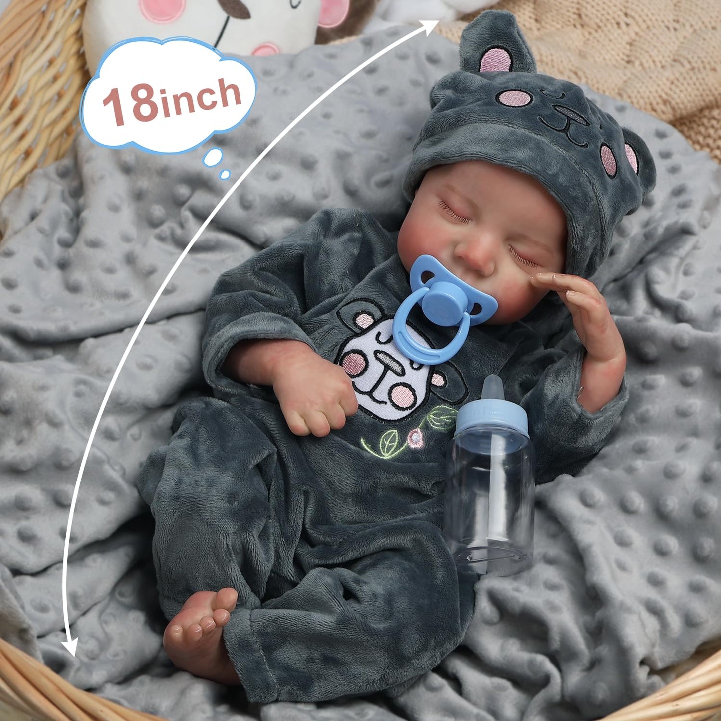 DAYOFF KIDS Reborn 18-Inch Realistic Vinyl Baby Doll – Sleeping Pose, Full Vinyl Body, For Kids 3+
