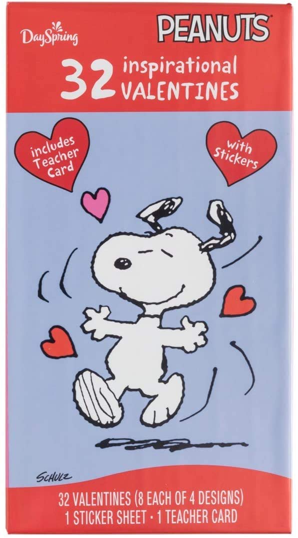 Dayspring Peanuts Valentine Cards – Snoopy Boxed Set with Bonus Stickers