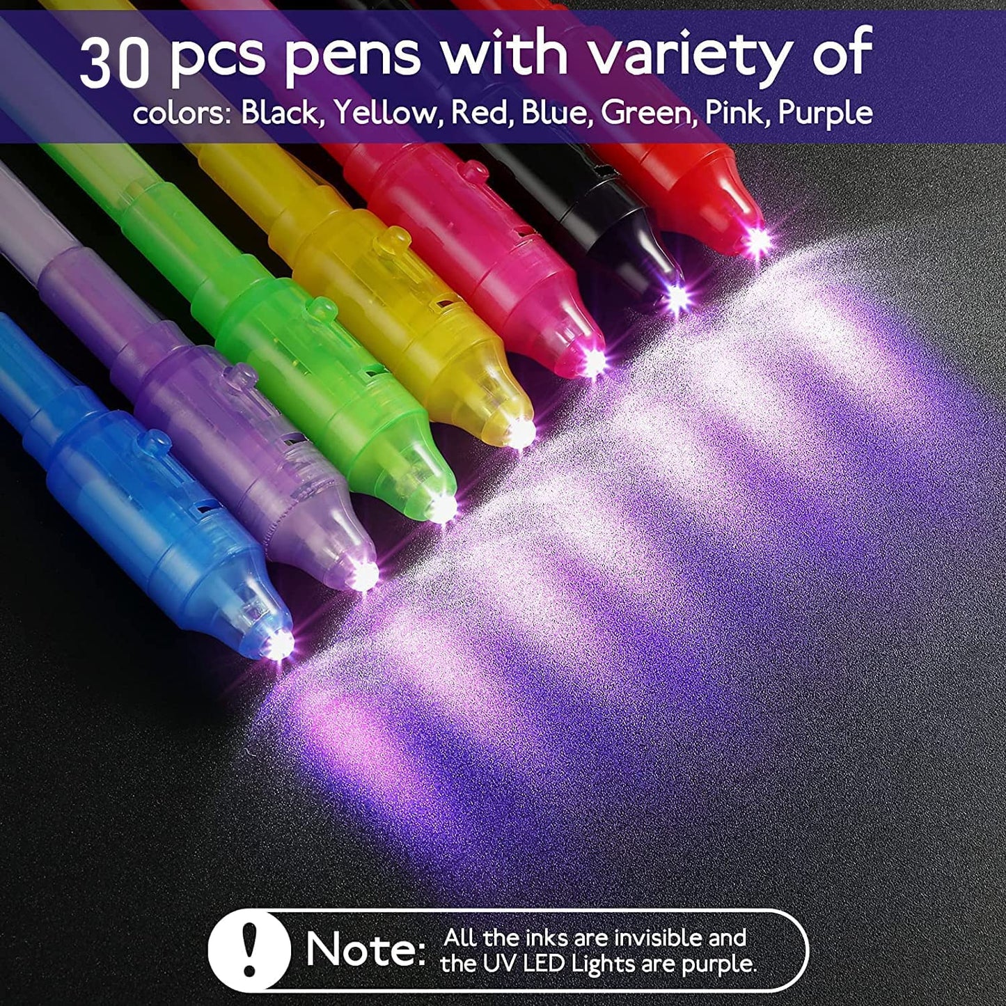 DazSpirit 30 Pack Invisible Ink Pens with UV Light – Secret Messages & Party Favors