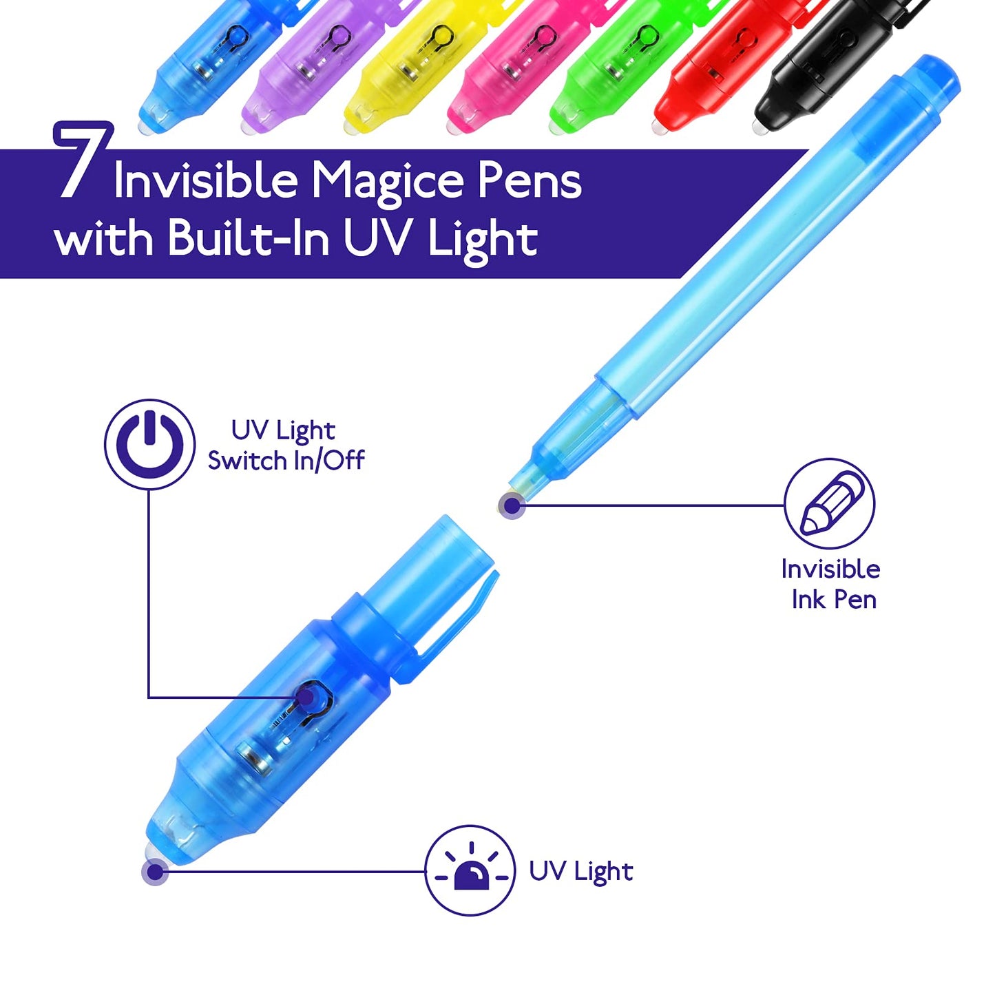 DazSpirit 30 Pack Invisible Ink Pens with UV Light – Secret Messages & Party Favors