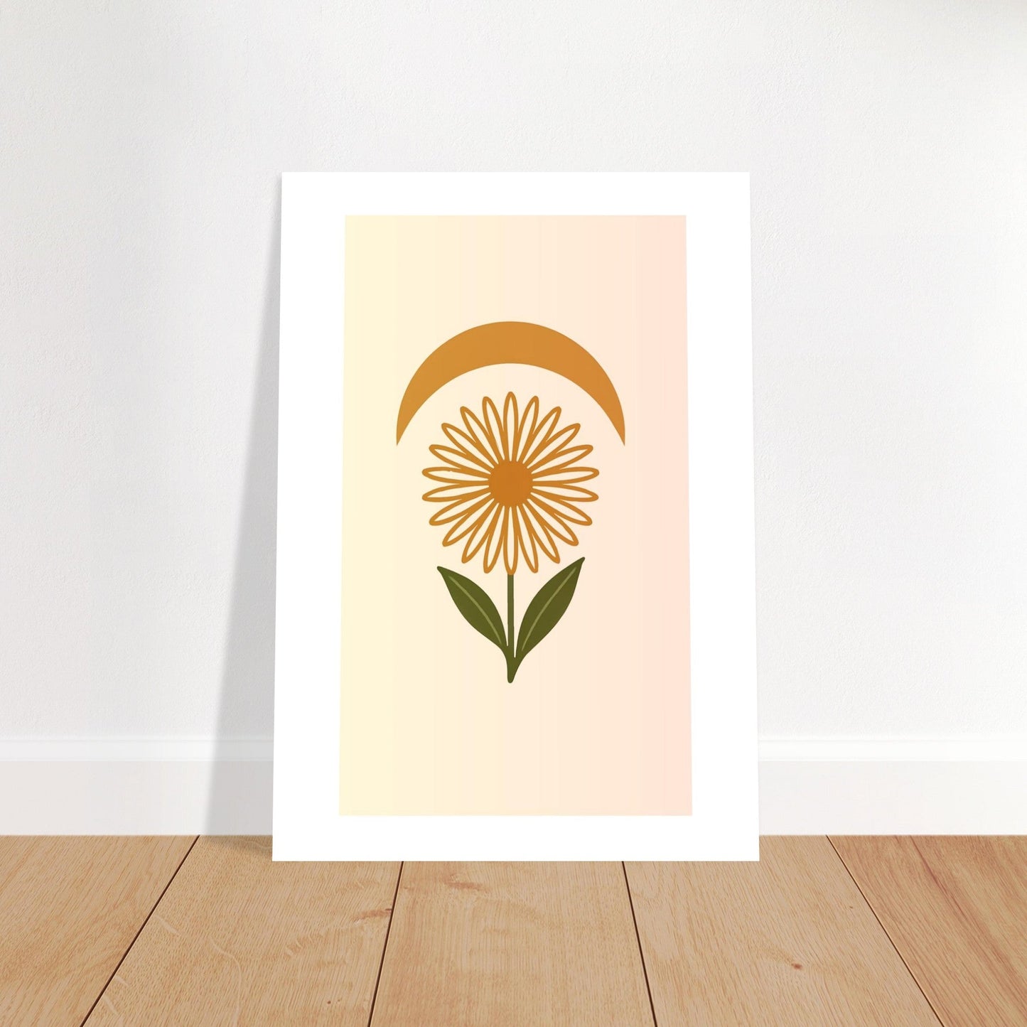 Minimal Flower & Crescent Print - Boho Botanical Poster | Earthy Modern Wall Art
