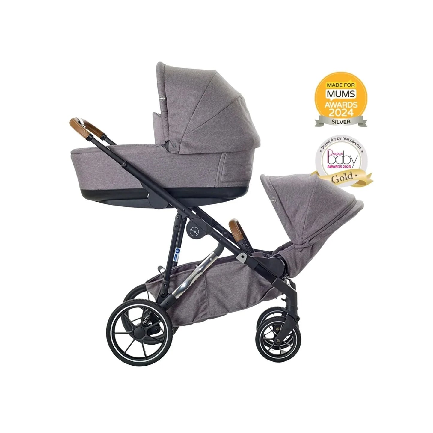 Mee-Go Uno Plus 2-in-1 Pushchair & Pram - Grey/Chrome