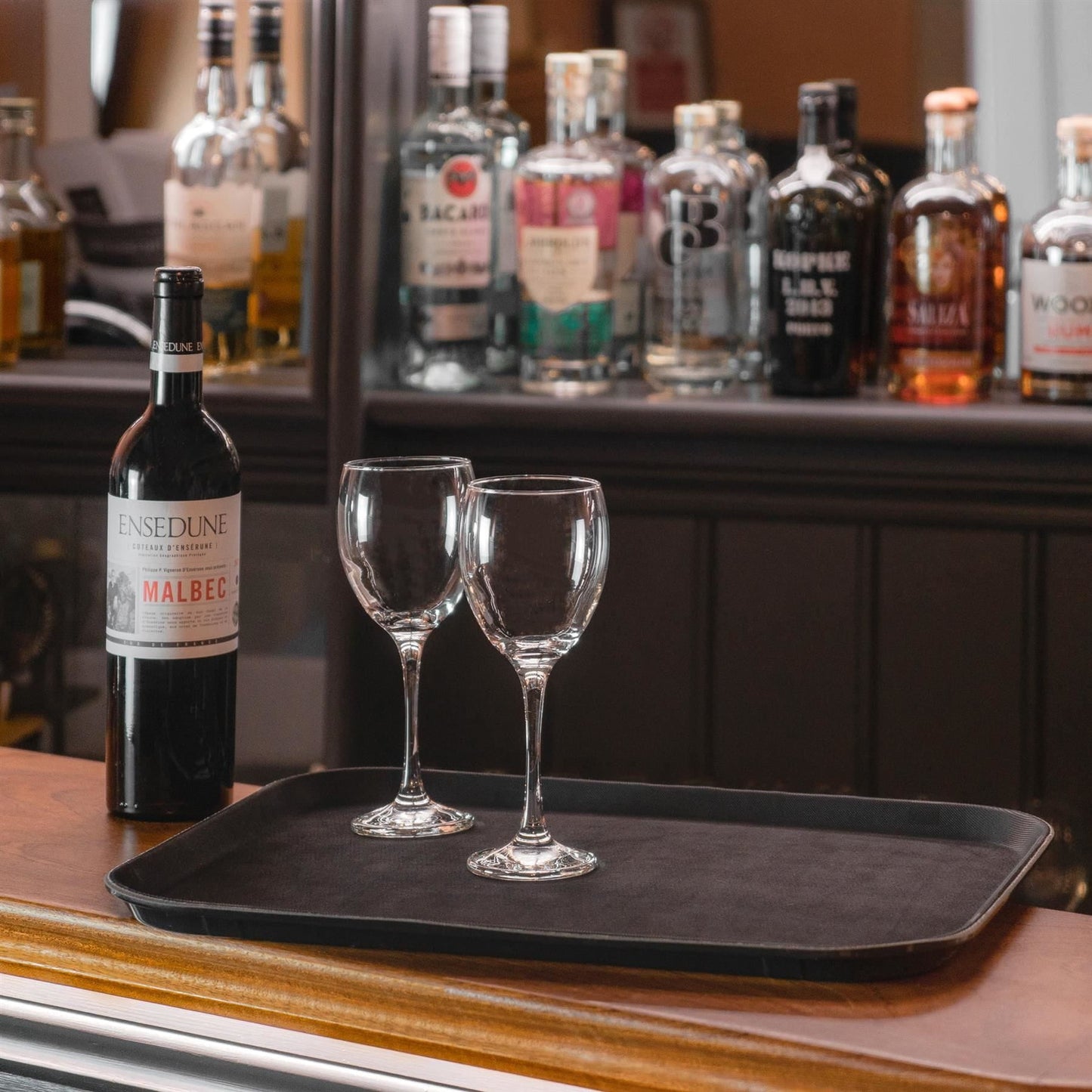 Black 35.5cm x 25cm Rectangle Non-Slip Serving Tray
