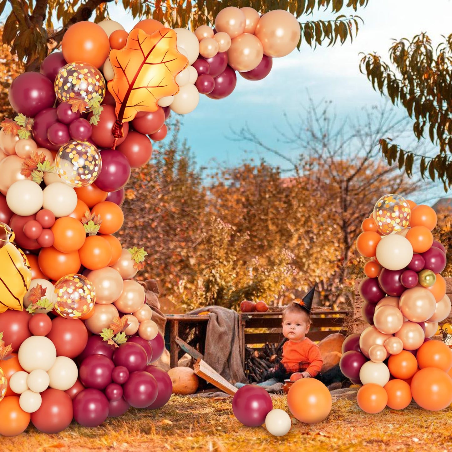 DBKL 138pcs Fall Balloon Garland Arch Kit – Autumn Decor with Orange, Dusty Pink, Wine Red & Rose Gold
