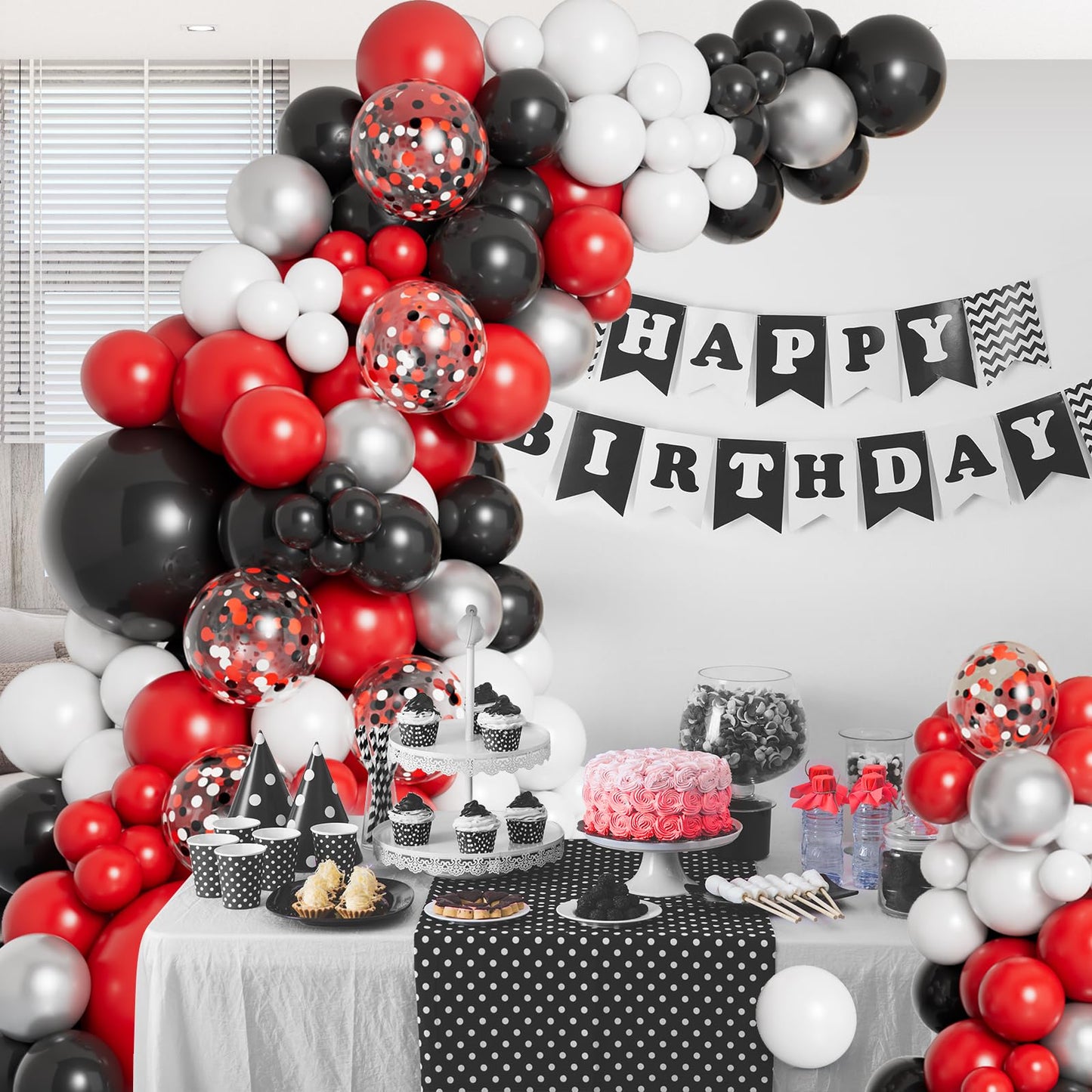 DBKL Red Black White Balloon Garland Arch Kit — 138-Piece DIY Party Decor
