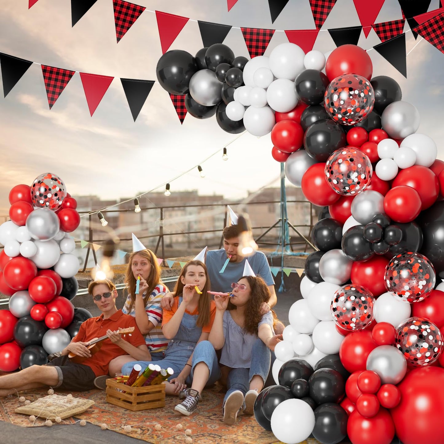 DBKL Red Black White Balloon Garland Arch Kit — 138-Piece DIY Party Decor