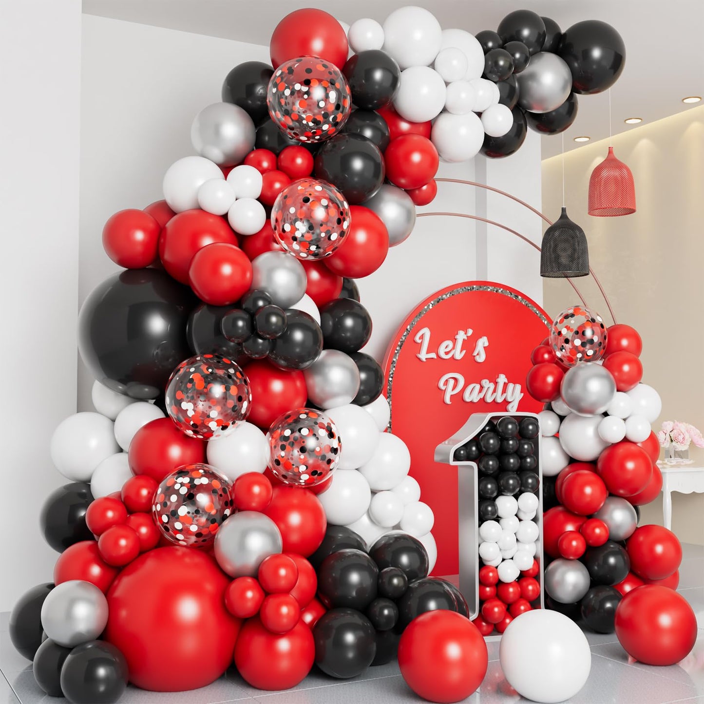 DBKL Red Black White Balloon Garland Arch Kit — 138-Piece DIY Party Decor
