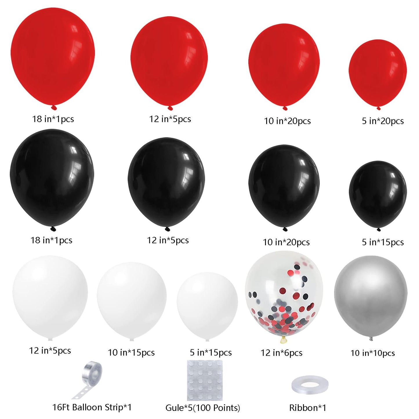 DBKL Red Black White Balloon Garland Arch Kit — 138-Piece DIY Party Decor