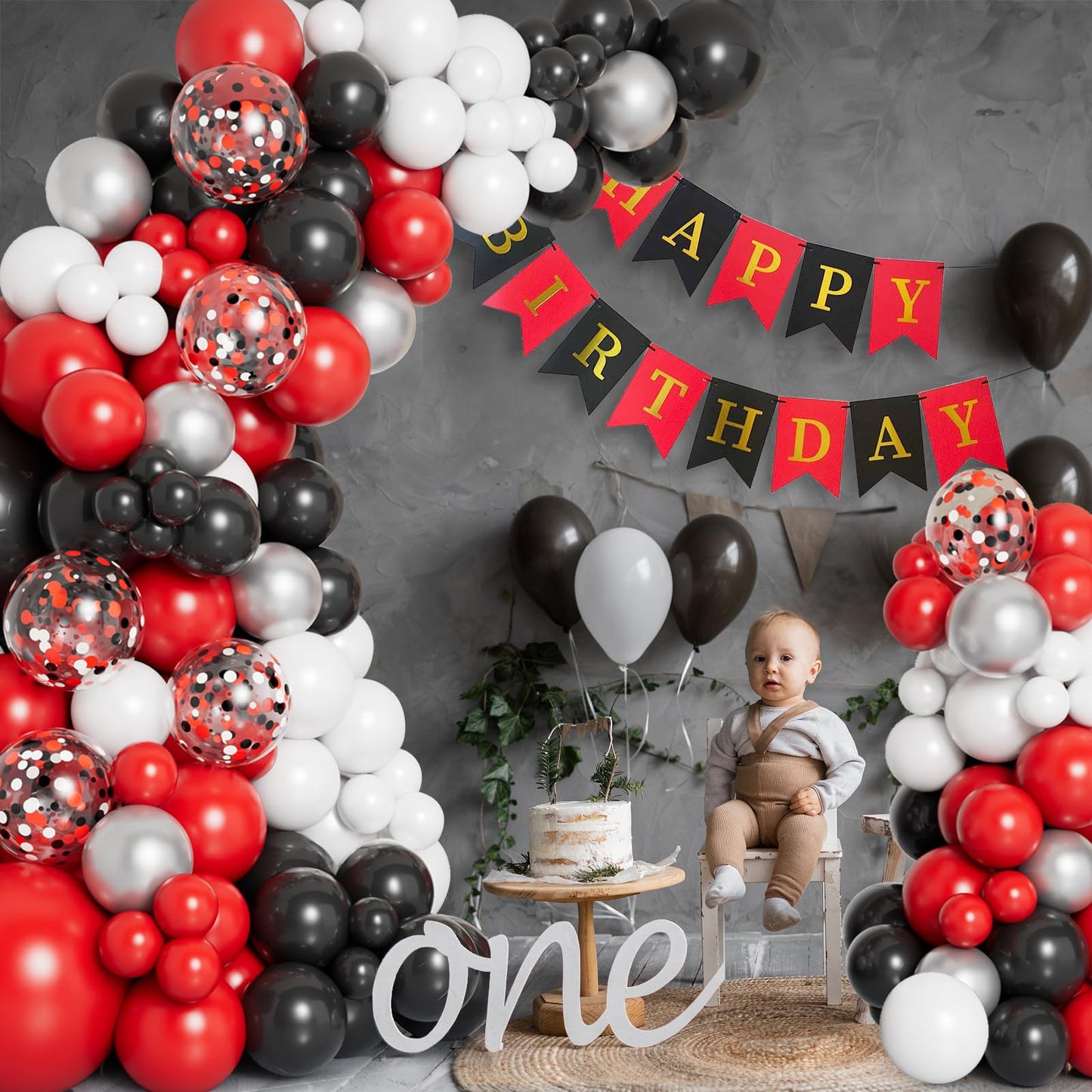 DBKL Red Black White Balloon Garland Arch Kit — 138-Piece DIY Party Decor