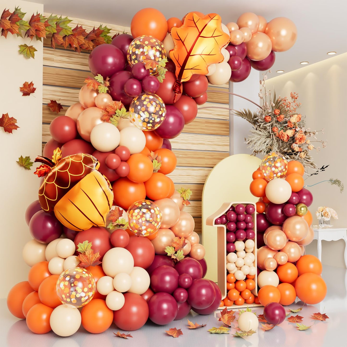 DBKL 138pcs Fall Balloon Garland Arch Kit – Autumn Decor with Orange, Dusty Pink, Wine Red & Rose Gold