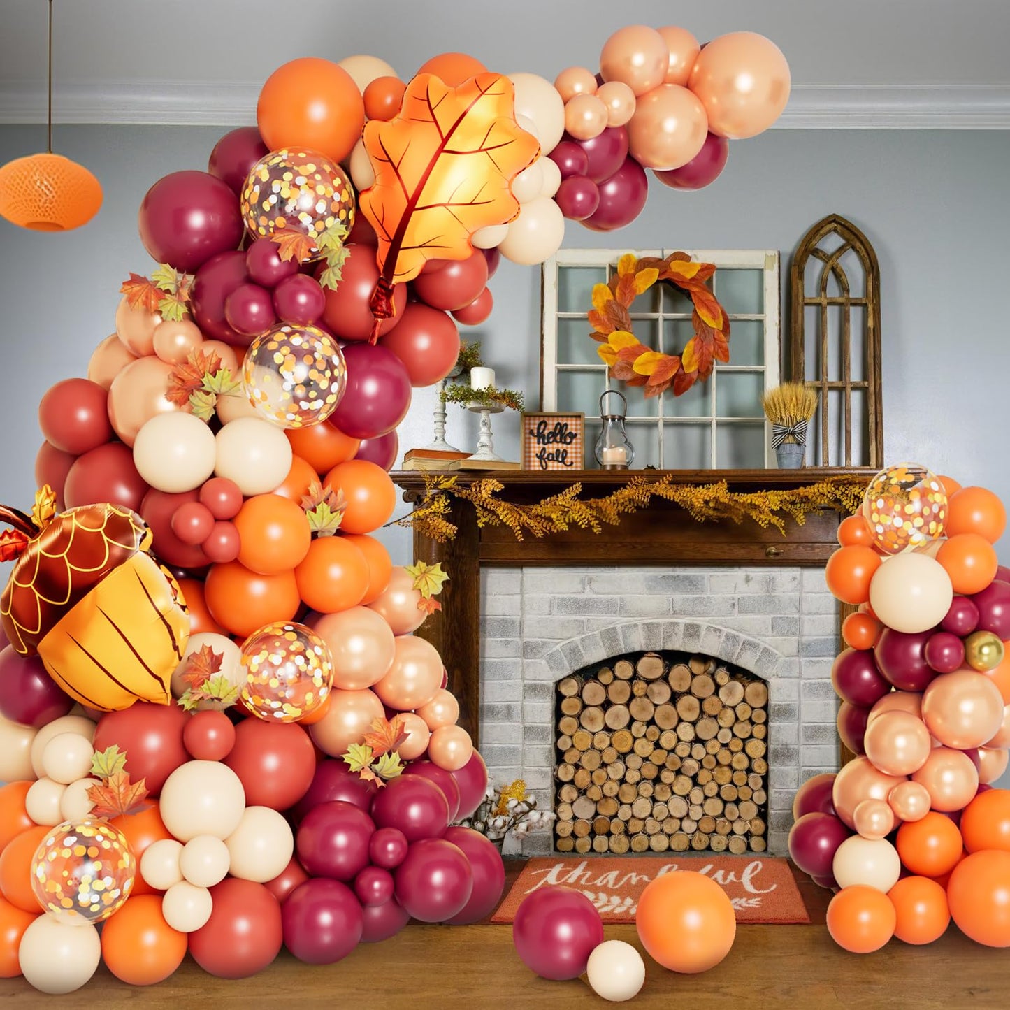 DBKL 138pcs Fall Balloon Garland Arch Kit – Autumn Decor with Orange, Dusty Pink, Wine Red & Rose Gold