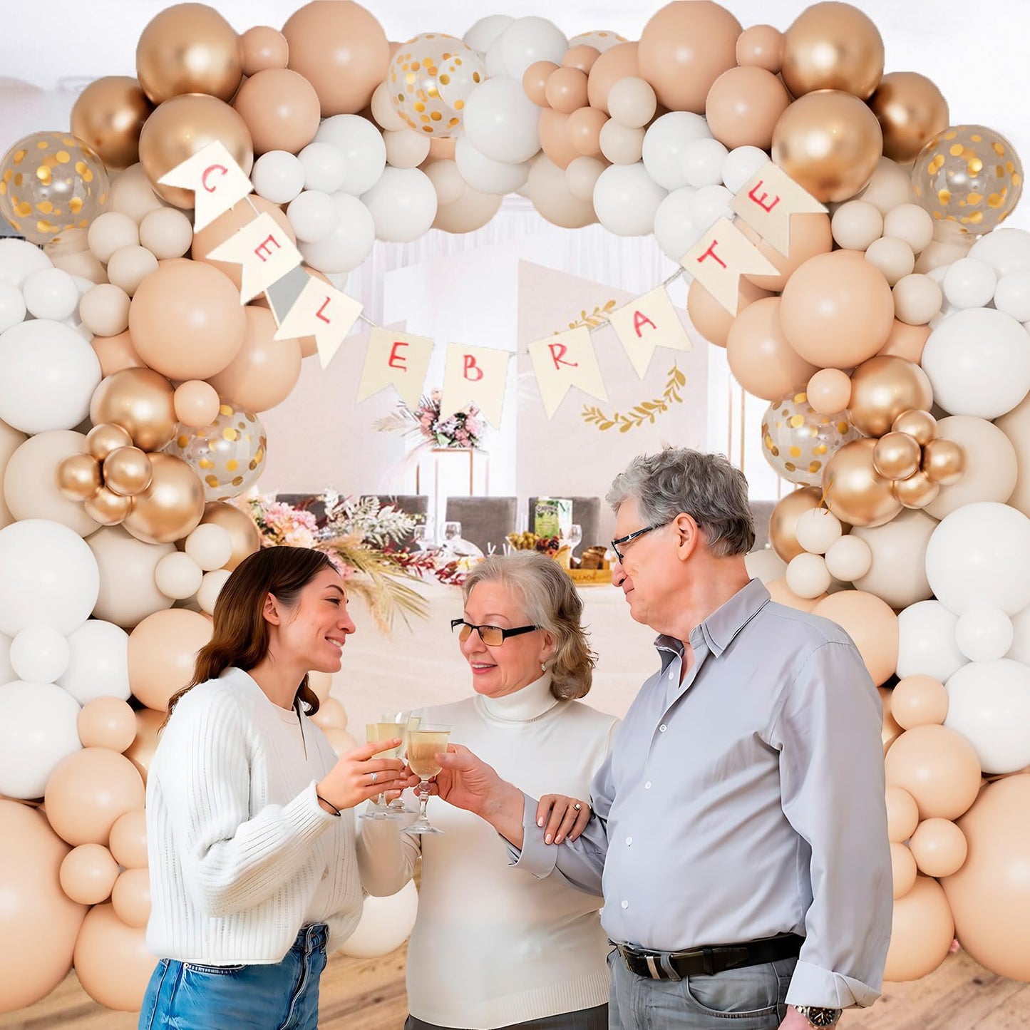DBKL White Sand Gold Balloons Garland Arch Kit – 18/12/10/5 in for Boho Weddings & Parties