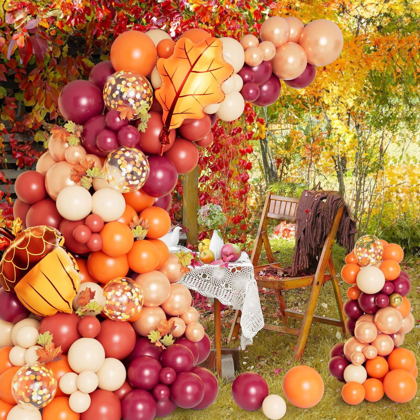 DBKL 138pcs Fall Balloon Garland Arch Kit – Autumn Decor with Orange, Dusty Pink, Wine Red & Rose Gold