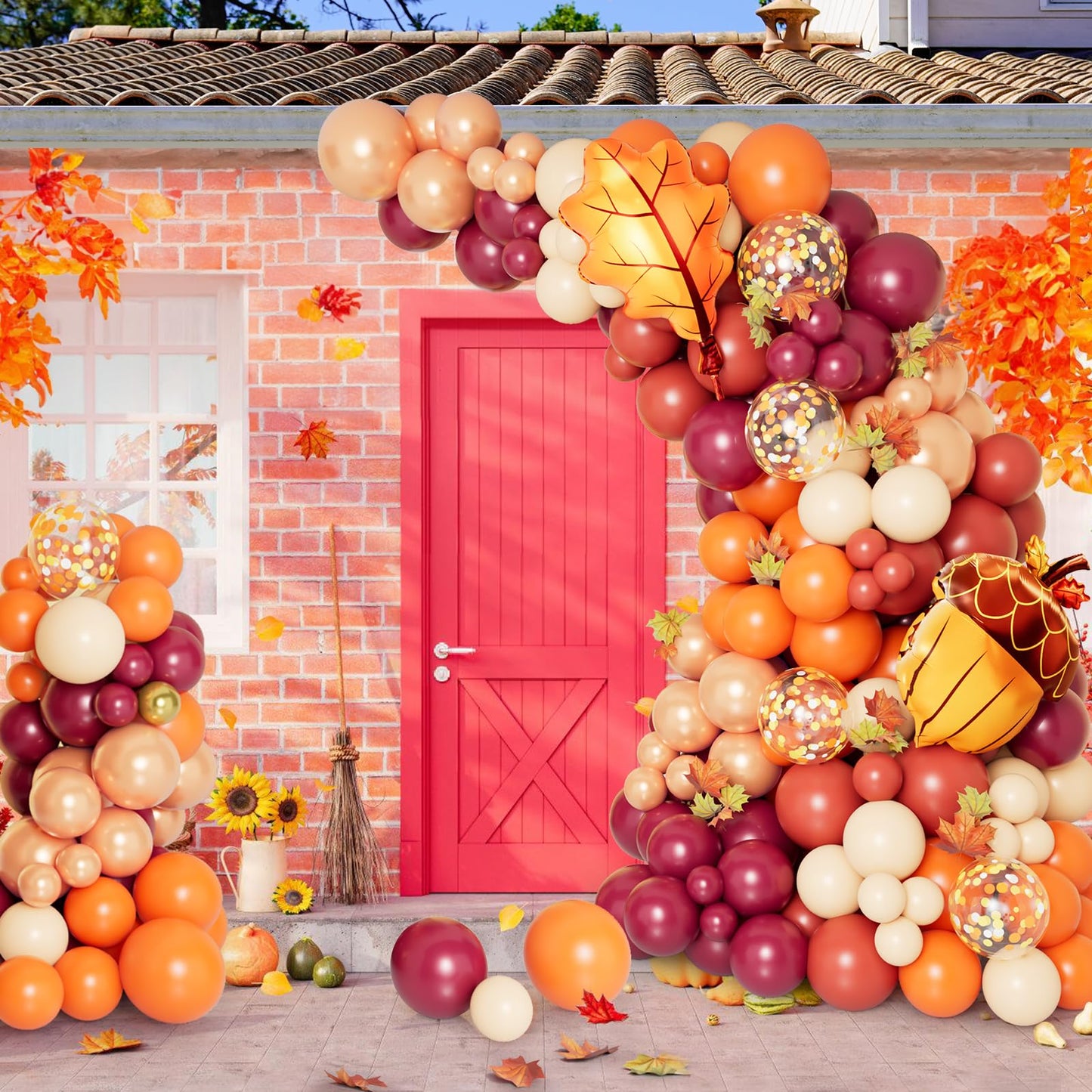 DBKL 138pcs Fall Balloon Garland Arch Kit – Autumn Decor with Orange, Dusty Pink, Wine Red & Rose Gold