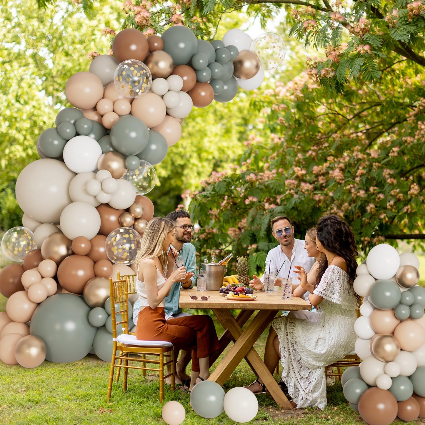 DBKL Dusty Green Nude Balloon Arch Kit – Neutral Sage, Cream & Gold Balloons for Weddings, Baby Showers, and Parties