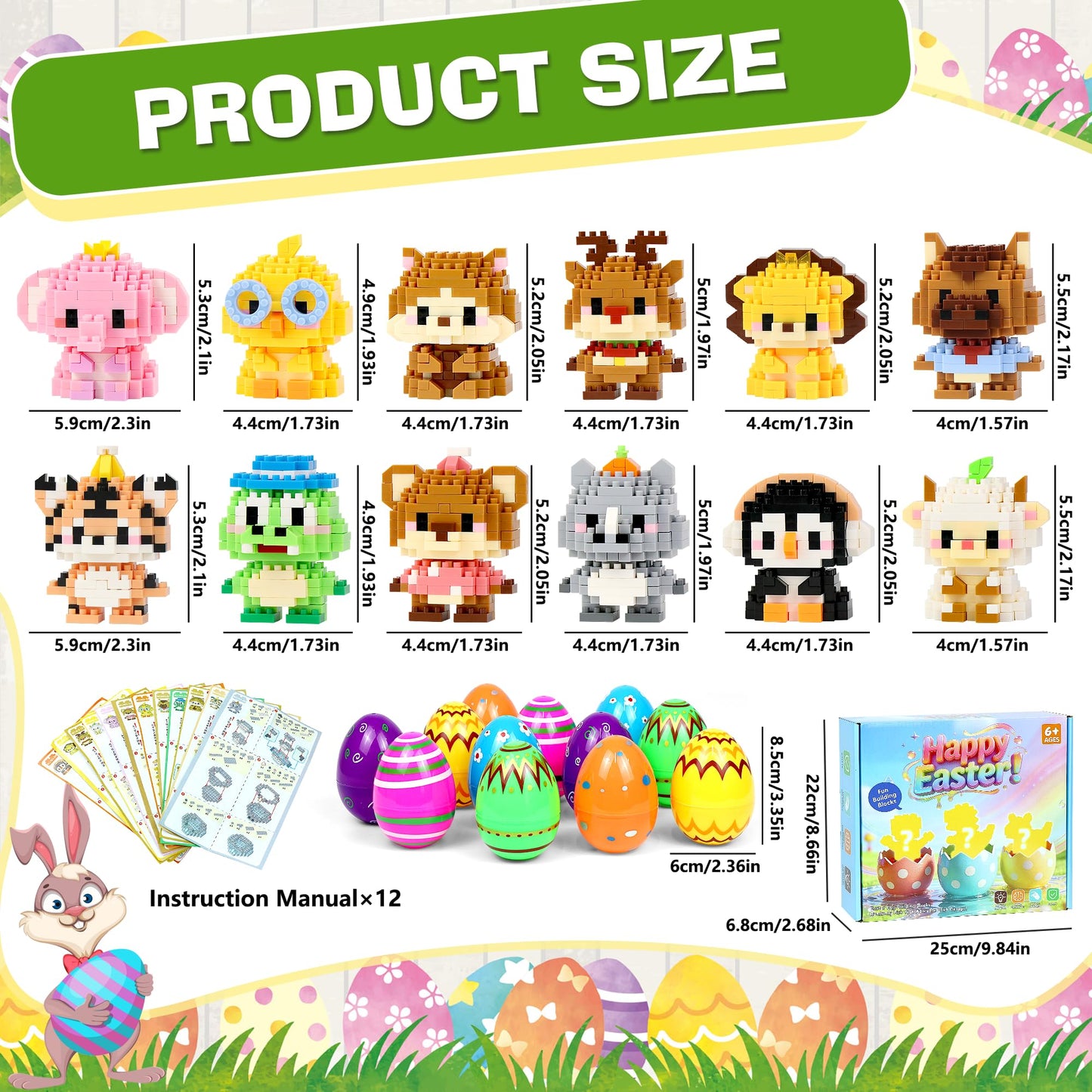 DBPBToU 12 Pack Easter Basket Stuffers – Mini Building Block Toys for Kids 6+ (Animals)