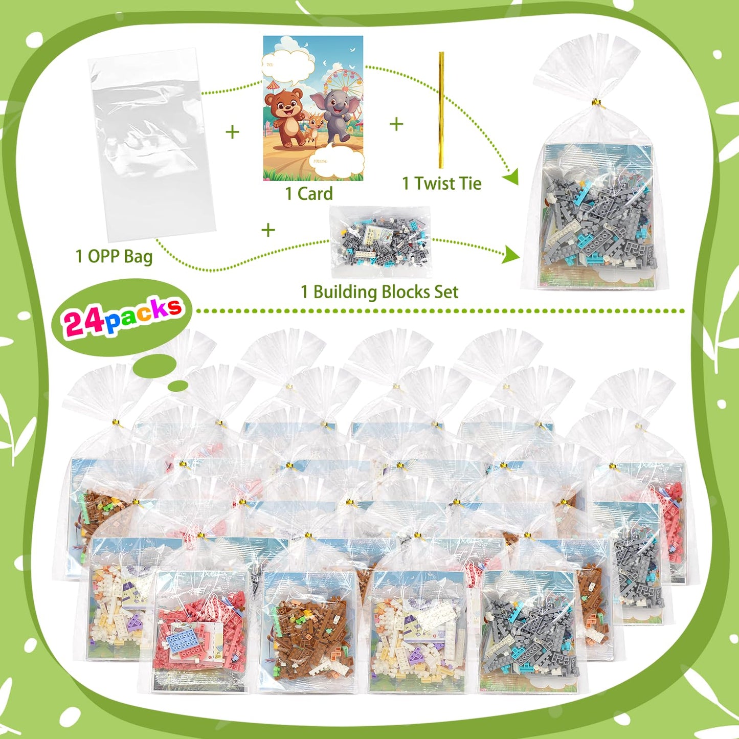 DBPBToU Valentines Day Gifts for Kids – 24 Pack Building Blocks Cards for Classrooms & Parties