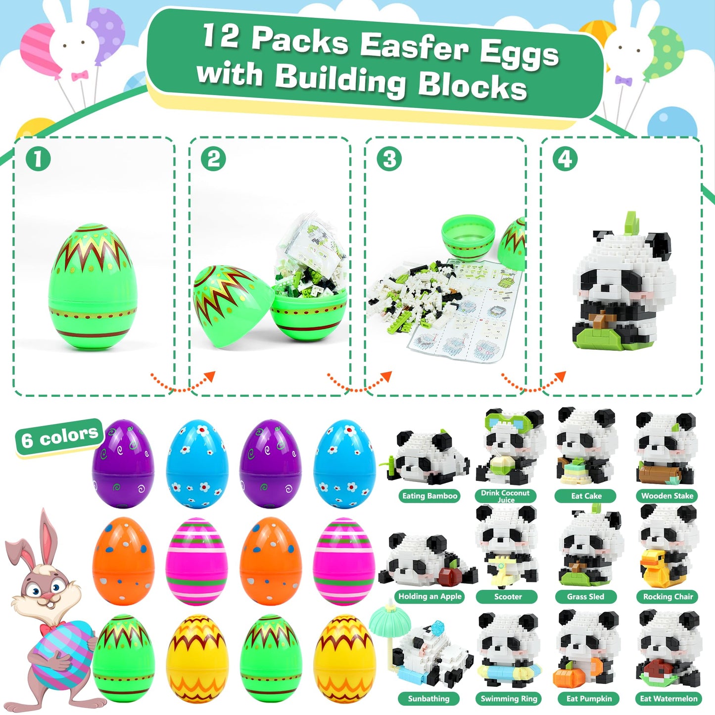 DBPBToU Panda 12-Pack Easter Blocks – Mini Building Toys for Kids